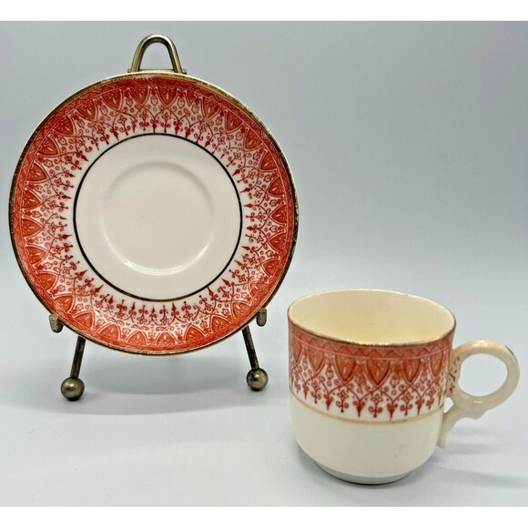 Ruskin Other - VINTAGE Ruskin English Demitasse Tea Cup & Saucer- Fleur de Lis- Red w Gold Trim